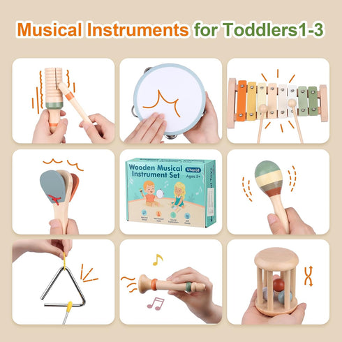 Uhqajd Set, 3+, Baby Musical Instruments Montessori Wooden Toys for Toddlers Neutral Colors Percussion Instruments