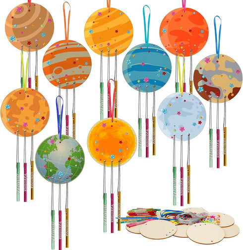 9 Pack Wind Chime Kit for Kids, DIY Paint Wooden Art and Craft for Girls and Boys Birthday Party Supplies