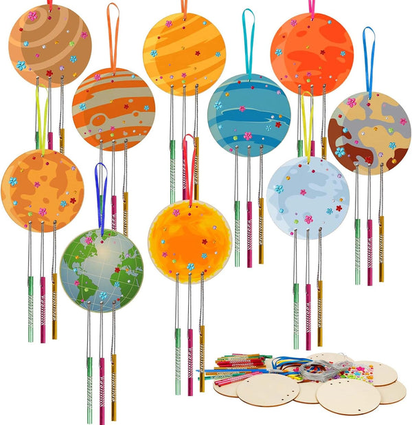 9 Pack Wind Chime Kit for Kids, DIY Paint Wooden Art and Craft for Girls and Boys Birthday Party Supplies