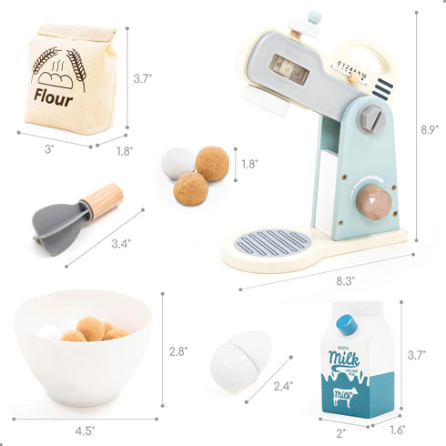 Set 10 Set 3 4 5 UMU Wooden Mixer Play Pcs Kids Baking Toy with Mixing Bowl Whisk Ingredients & More Pretend Kitchen