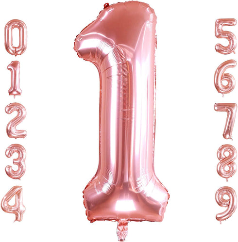 40 Inch Large Rose Gold Number 1 Balloon, Jumbo Mylar Foil Helium Balloons for Birthday Party Decorations