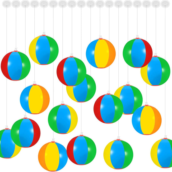 Hungdao Mini Beach Ball Decoration, Rainbow Inflatable Pool Ball with Hanging Rope and Hooks for Summer Party Ornament