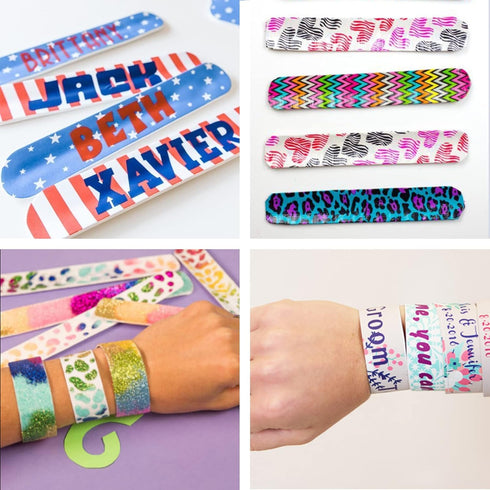 HappyHapi 42 Pack Slap Bracelets, DIY Blank Soft Wristbands for Birthday, Halloween, Christmas Party Favors