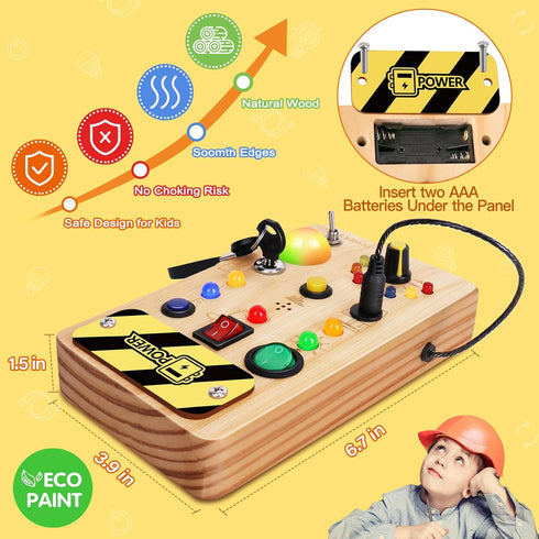 1-6 TINTECUSA Busy Board Montessori Toys for Toddler, Wooden Sensory Board Switch Toy with Color-Changing LED Light Up