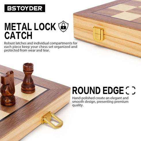 Set 15" 2 Sets Set Magnetic Wooden Chess for Adults Kids, Folding Chess Boards with Extra Queens, Portable Travel Chess