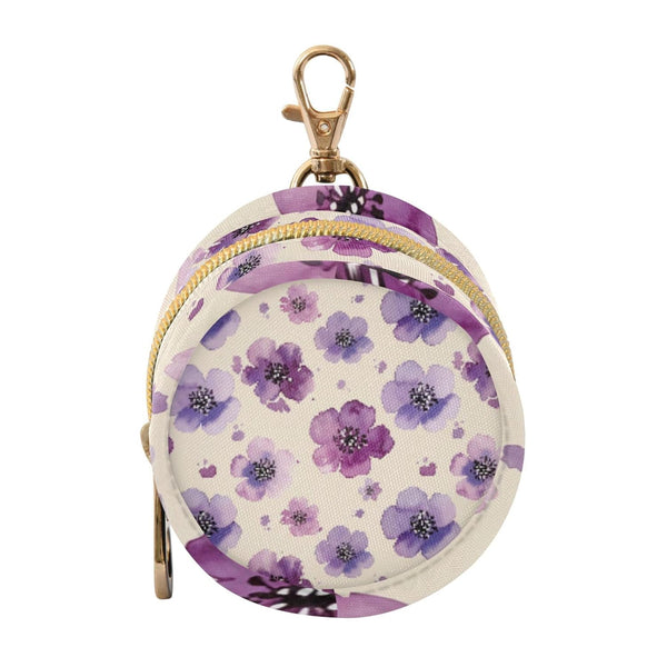 PYBUG Purple Flowers Round Pacifier Storage Case, Polyester & TPU Lined with Hook