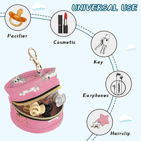 YETTASBIN Hedgehogs Portable Pacifier Holder Case with Metal Hook Buckle & Zipper for Diaper Bag and Stroller