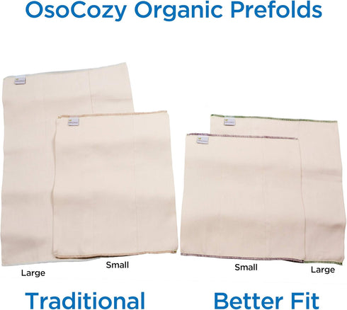 OsoCozy (6pk) Organic Cotton Prefold Cloth Diapers - Super-Soft, Thick, Absorbent, Durable and Ecologically Friendlier.