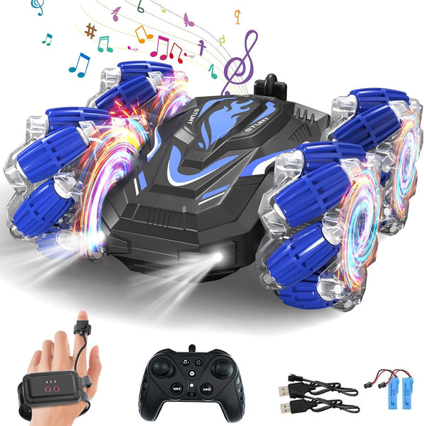 New Gesture Sensing RC Stunt Car with Lights Music, Hand Gesture Control 360° Spins for Boys 6-12