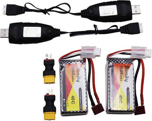 Blomiky 2 Pack 11.1V 1500mAh 35C 11.1V 1500mAh 2 Lipo Battery with T Plug for RC Airplane, RC Helicopter, RC Car Truck