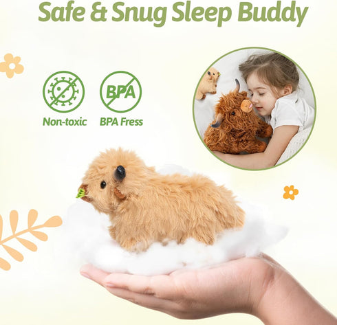 OUOZZZ 14.5" 4 3 Highland Cow Stuffed Animal Large Realistic Fluffy Cow Plush Toy with Baby Calves Travel-Friendly