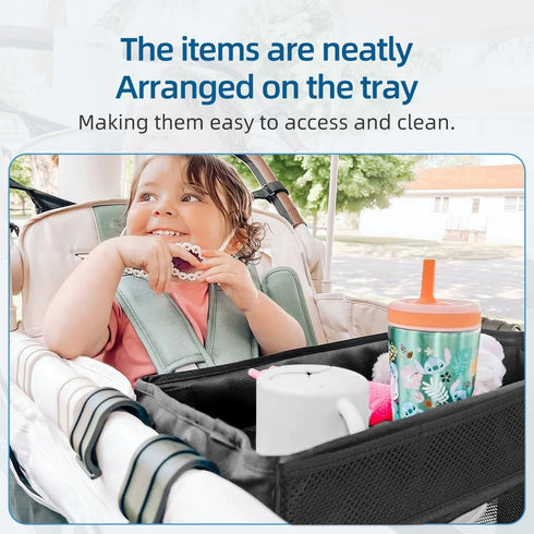 Redcoutt (W4 Stroller Snack Tray Compatible with Wonderfold Wagon - Upgraded with Extra Thick Base, Waterproof Faux