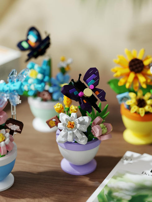 Sacblirr Mini Flower Bonsai with Cute Insects Daisy Butterfly - DIY Potted Plant Building Blocks for Kids and Adults