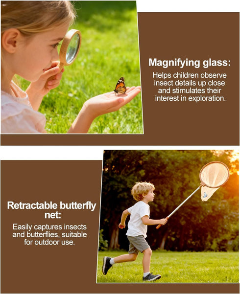 Set 312, Wooden Bug Catcher Kit for Kids, Outdoor Explorer Nature Discovery with Butterfly Net, Bug Habitat