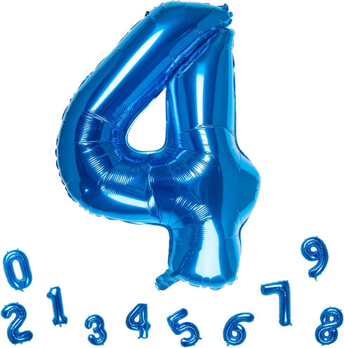 32 Inch Blue Number 4 Balloons, Foil Balloon for Birthday Party Decoration Supplies