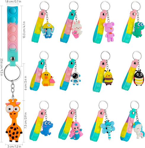 28 Pack Pop Fidget Toys Bulk Keychain for Kids, Mini Pop Its with 3D Animal Cute Keychains