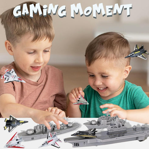 WASK Army Toys for Boys - Military Aircraft Carrier Toys Set with Battleship, Fighter Jets, Cool Toys for Girls