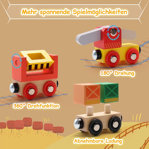 Set 12 3+ SainSmart Jr. Wooden Train PCS - Train Toys with Storage Box, Magnetic Toy Trains Compatible with All Major