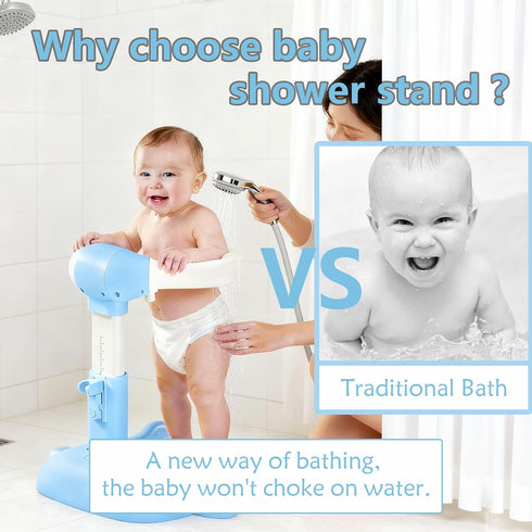 SteelSuperb Anti-Pinch 6-36 Foldable Baby Shower Stand, Toddler Shower Stand with Anti-Slip Base & Silicone, Baby