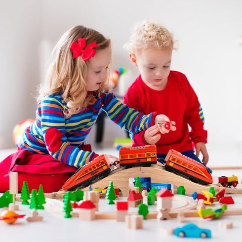 2 Pack Set Mototo Wooden Train Track Bridge Wooden Train Accessories Wood Track Bridge Collection Wood Railroad Pieces