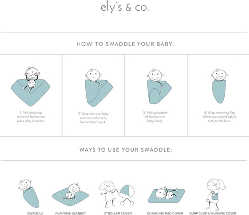 2-Pack 100% 47x47 Ely's & Co. Muslin Swaddle Blankets for Baby Boy, Cotton Muslin Extra Large Swaddle Receiving