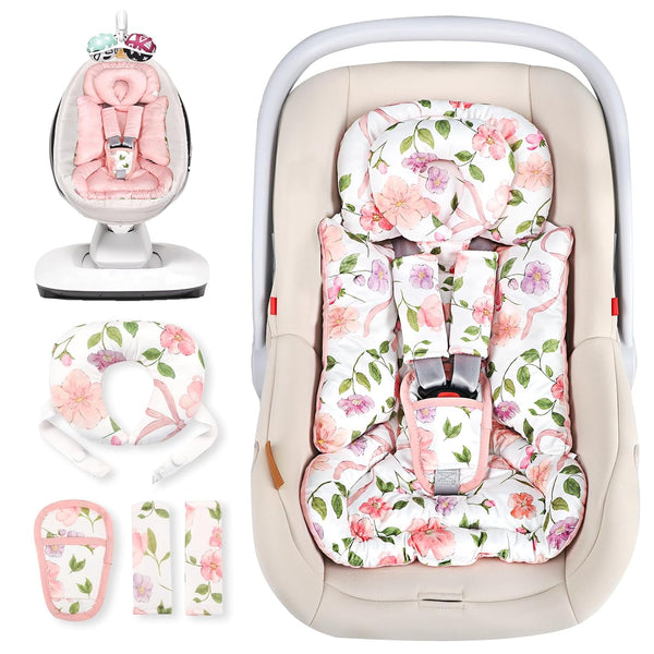 Infant Car Seat Insert with Removable Cushion for Baby Girls, Reversible Newborn