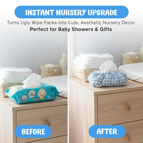 Packages Baby Wipes Cover Universal Size, One Size Fits All Wipes | Muslin Cotton Tissue Cover for Nursery, Diaper Bag