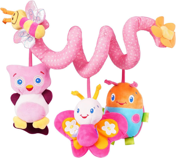 Jollybaby Baby Car Seat Stroller Toys, Plush Activity Hanging Spiral with Music Box for Babies (Pink)