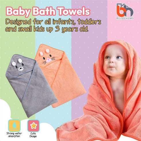 BLISS HOMY 2 pack Hooded Bath Towel for Toddlers Soft & Absorbent Kids Towel Large Hooded Baby Towel for Boys & Girls