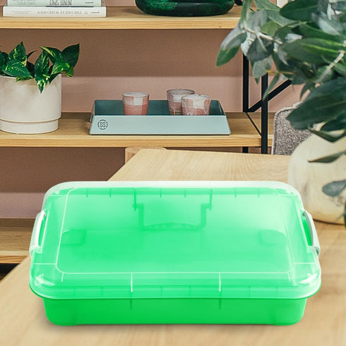 15 Inch Portable Sensory Bin Play Tray with Lid, Fill with Water, Sand, Beads and More (Green) for Kids Playtime