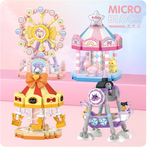 MEIEST 4 Set,Simulation PCS Mini Amusement Park Building Blocks Architecture Collection Particle Construction Building