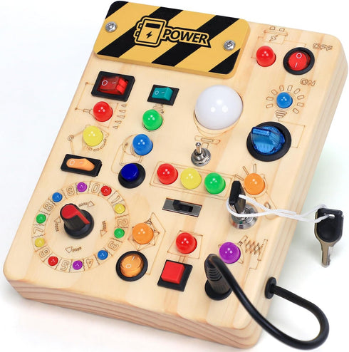 Busy Board with LED Light Switches, Montessori Toys for 1 2 3