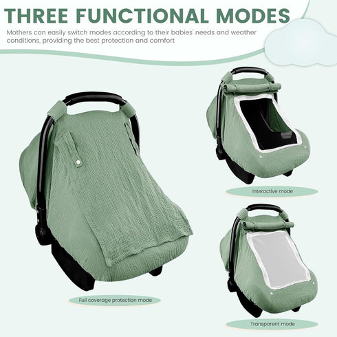 LAINIUTE 3 Cotton Baby Car Seat Cover with Two Way Zipper, Windproof Modes Infant Carrier Canopy with Extra Large Mesh