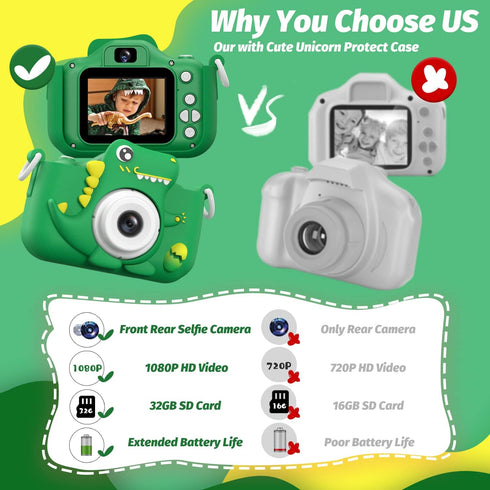 HOOMOON 3-12, 1080P 3 4 5 6 7 8 9 Upgrade Dinosaur Kids Camera, Christmas Birthday Gifts for Girls Boys HD Selfie