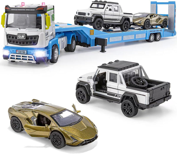 VijiSuki Die-cast Semi Truck Toys Set w/Semi Truck, Pickup, Racing Car, Alloy Engineering