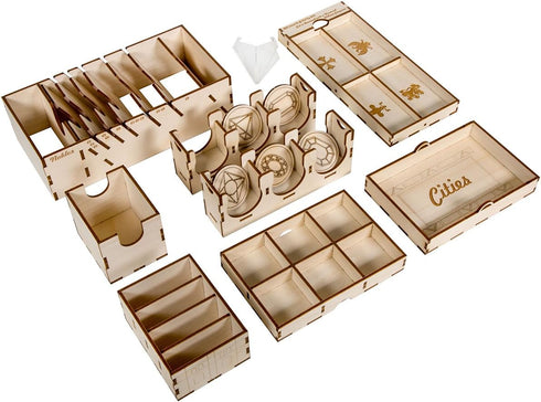 The Broken Token Board Game Organizer - Wood Storage Box Compatible with Splendor and Cities Expansion, Multiple Trays