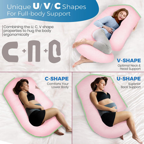 57inch PILLANI Pregnancy Pillows for Sleeping - V C U Shaped Full Body Pillow with Removable Cover, Cooling Maternity
