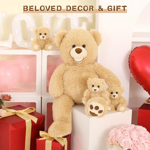 MorisMos 28 in Big Teddy Bear Stuffed Animal Mommy with 3 Baby Bears, 4 Packs Classic Brown Plush Toy Set