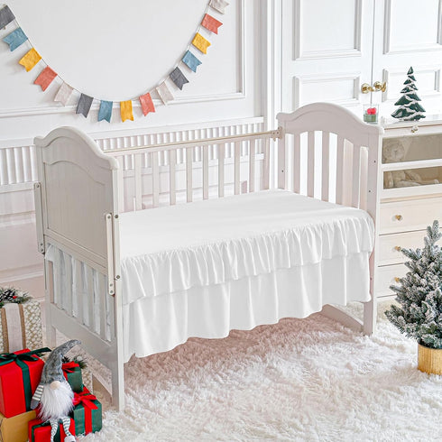 Set 3pc Set White Crib Bedding Tufted Dots Jacquard Baby Comforter with Fitted Sheet and Bed Skirt - Cute Embroidery