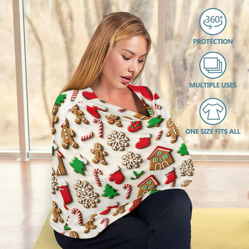 foixnub Baby Car Seat Canopy Covers Gingerbread Man Candy Cane Christmas Cookies Nursing Breastfeeding Cover Multi-use