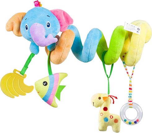 Caterbee Baby Car Seat Toys, Hanging Activity Spiral Plush Stroller Toys with Rattle for Boy or Girl (Elephant)