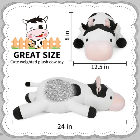 24" 4.2lb FLORVIV Weighted Cow Stuffed Animals Weighted Plush Toy Cute Cow Hugging Dolls Plushies Pillows for Boys