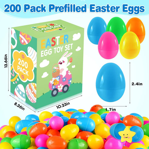 200 Pack C2 Prefilled Easter Eggs with Assorted Toys, Easter Theme Surprise Eggs for Basket Stuffers/ Fillers, Filling
