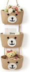 Yiyiring Cute Bear Hanging Baskets, 3-Tier Woven Cotton Wall Mounted Storage Organizer, Decorative
