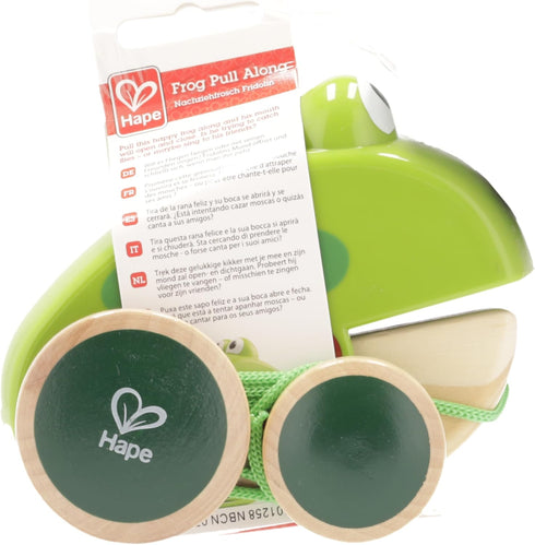 Frog Pull-Along by Hape | Wooden Frog Fly Eating Pull Toddler Toy, 4.6 x 3.3 x 3.8 inches, Green