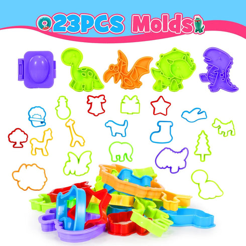 Set 3-8 30-Piece Toyze Playdough Tool for Year Olds | Playdough Accessory Kit with Animal Molds, Rolling Pin & Storage