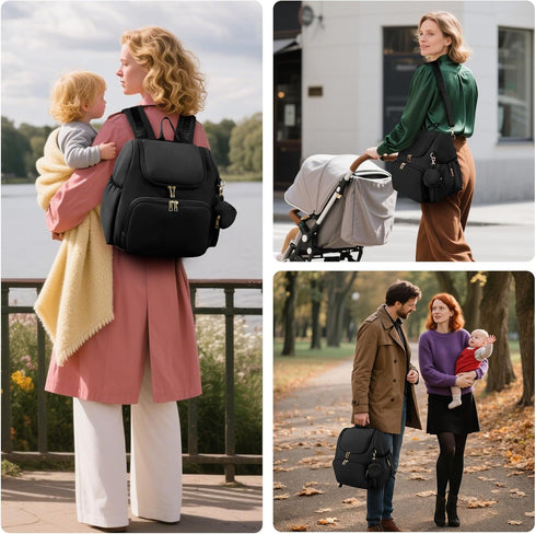Backpack CEI-CEI Neoprene Diaper Bag Stylish Baby Maternity Bags Travel Tote for Mom with Insulated Pockets, Changing