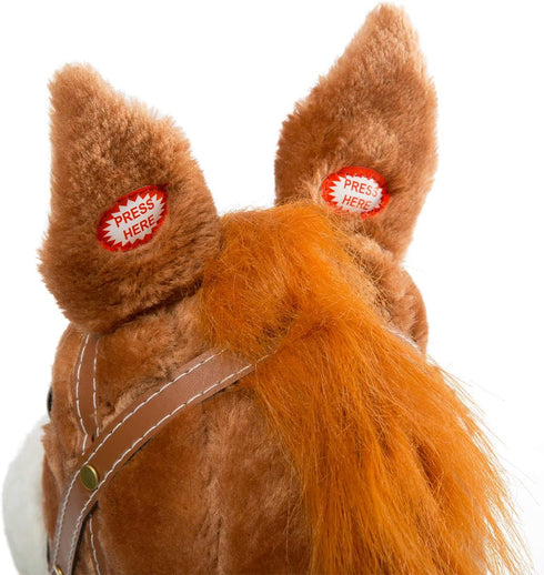 HollyHOME Handcrafted Stick Horse Plush - 36 Inches Dark Brown with Real Pony Sounds for Kids Toddlers