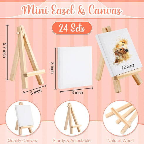 Sets 8 3 3 Inch Set Gift(24 Sets) Watercolor Paint Colors Watercolor with x Gift Painting Canvas Panel Mini Wooden