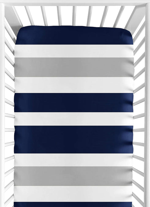 Fitted Crib Sheet for Baby/Toddler Bedding, Navy and Gray Stripe - Stripe Print
